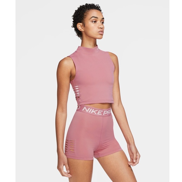 Nike Dri Fit Cropped Tank High Neck Size XS  Dusty Pink Cut Out Sides - Picture 1 of 5